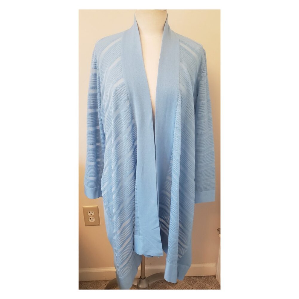 Exclusively Misook High Low Asymmetrical Cardigan Size- L Petite Sky Blue